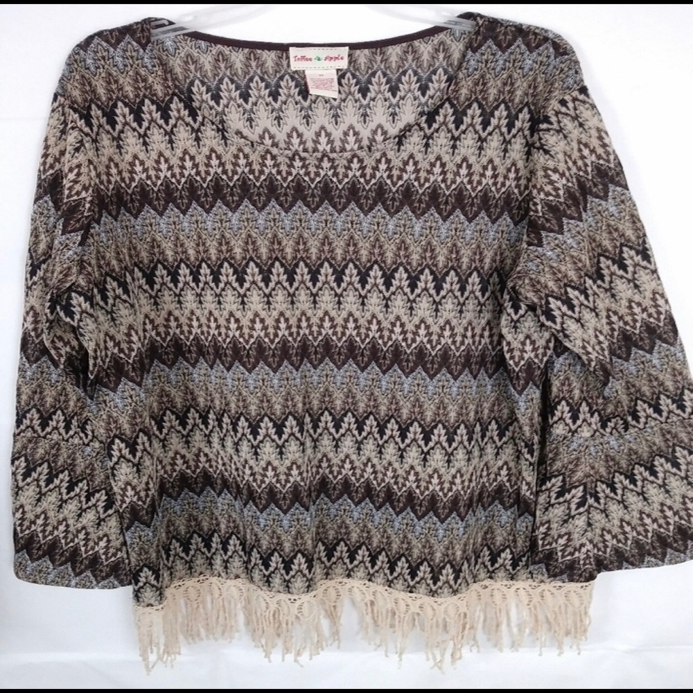 Toffee Apple long sleeve brown tasseled blouse XL